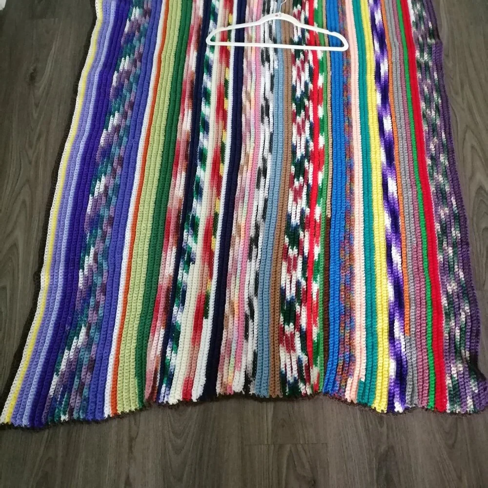 Unbranded Afghan Crochet Blanket Hand Made Rainbow Multicolor Sz 50x86